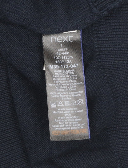 Next Men's Black Cotton Striped Crew Neck Jumper Size L