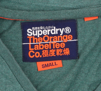 Superdry Men's Green V-Neck Orange Label T-Shirt Size S