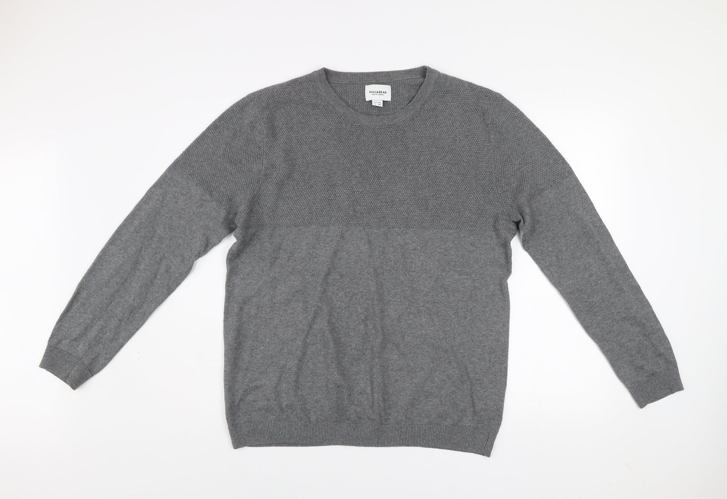 Pull & Bear Men's Grey Cotton Crew Neck Jumper Size L