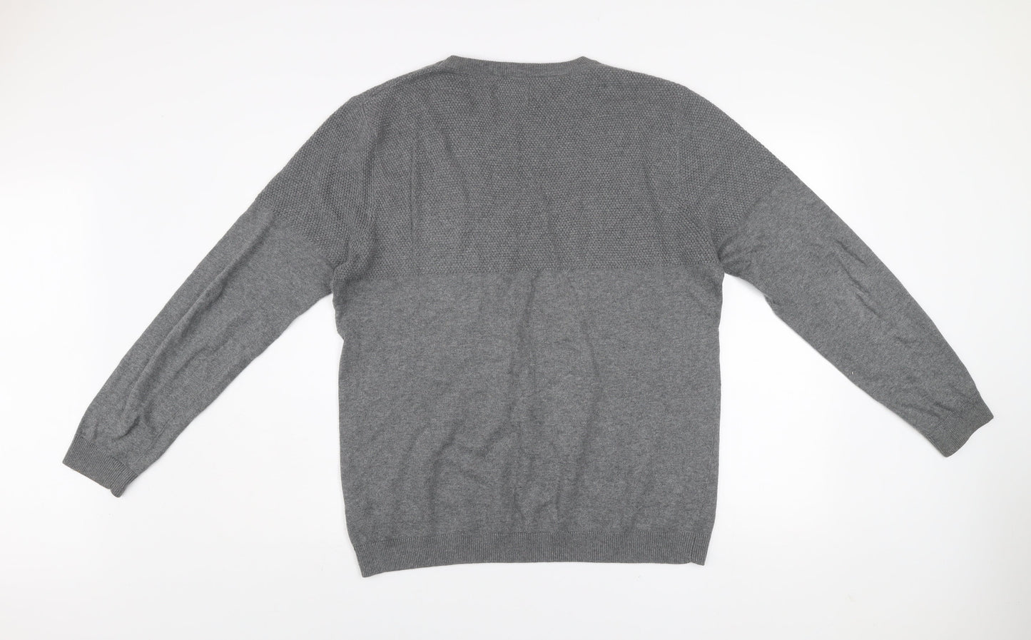 Pull & Bear Men's Grey Cotton Crew Neck Jumper Size L