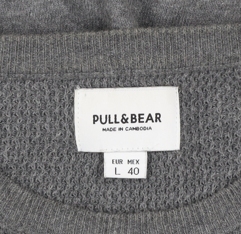 Pull & Bear Men's Grey Cotton Crew Neck Jumper Size L