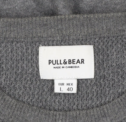 Pull & Bear Men's Grey Cotton Crew Neck Jumper Size L