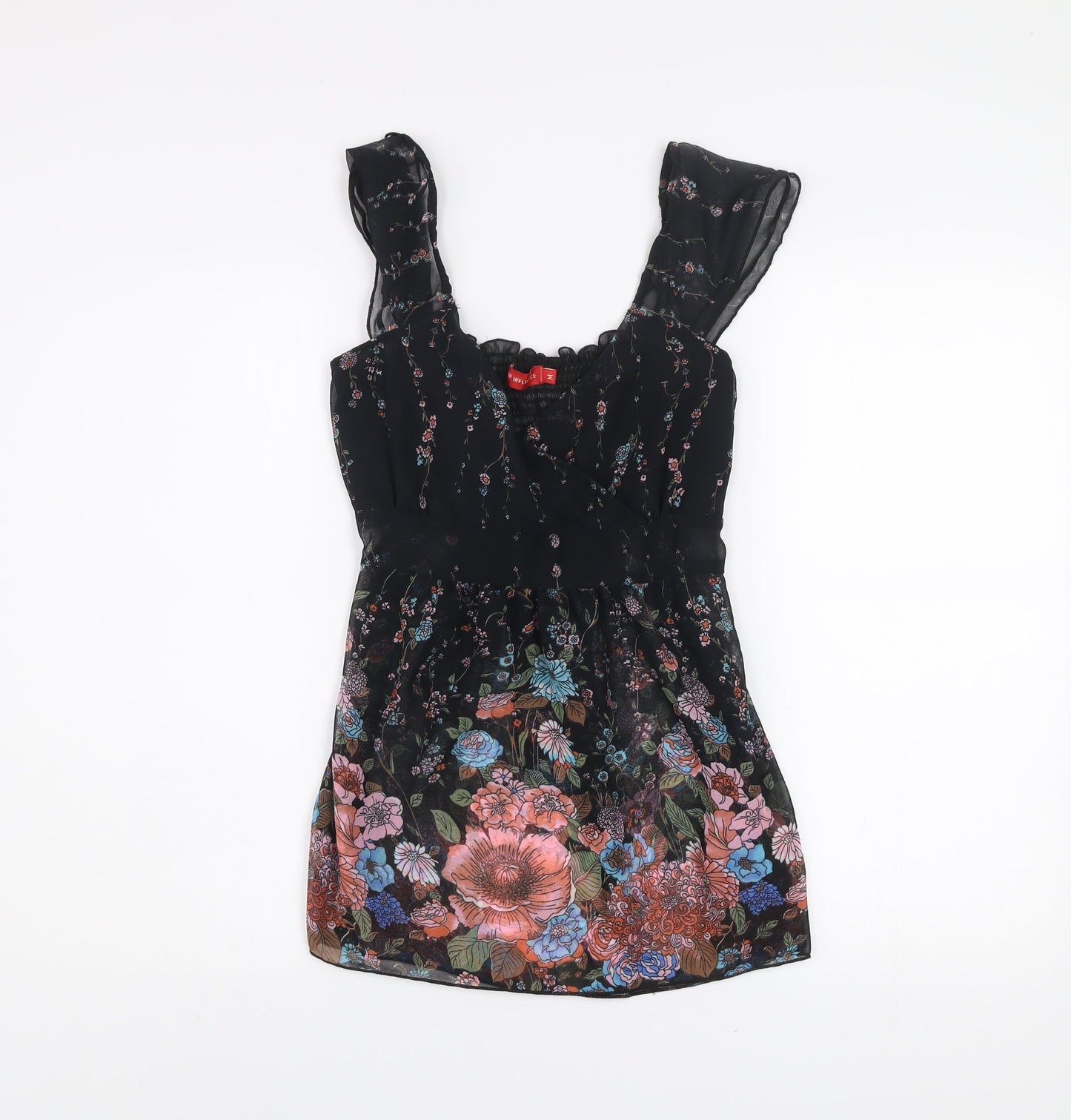 Influence Women’s Black Floral Chiffon Tunic Blouse Size M