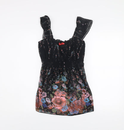 Influence Women’s Black Floral Chiffon Tunic Blouse Size M