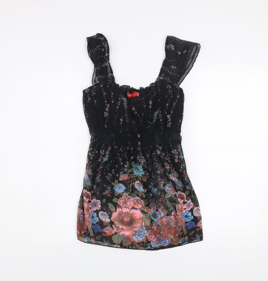 Influence Women’s Black Floral Chiffon Tunic Blouse Size M