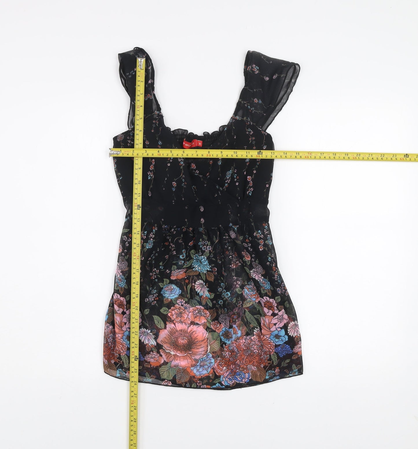 Influence Women’s Black Floral Chiffon Tunic Blouse Size M