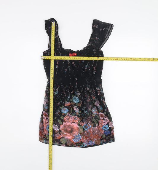 Influence Women’s Black Floral Chiffon Tunic Blouse Size M