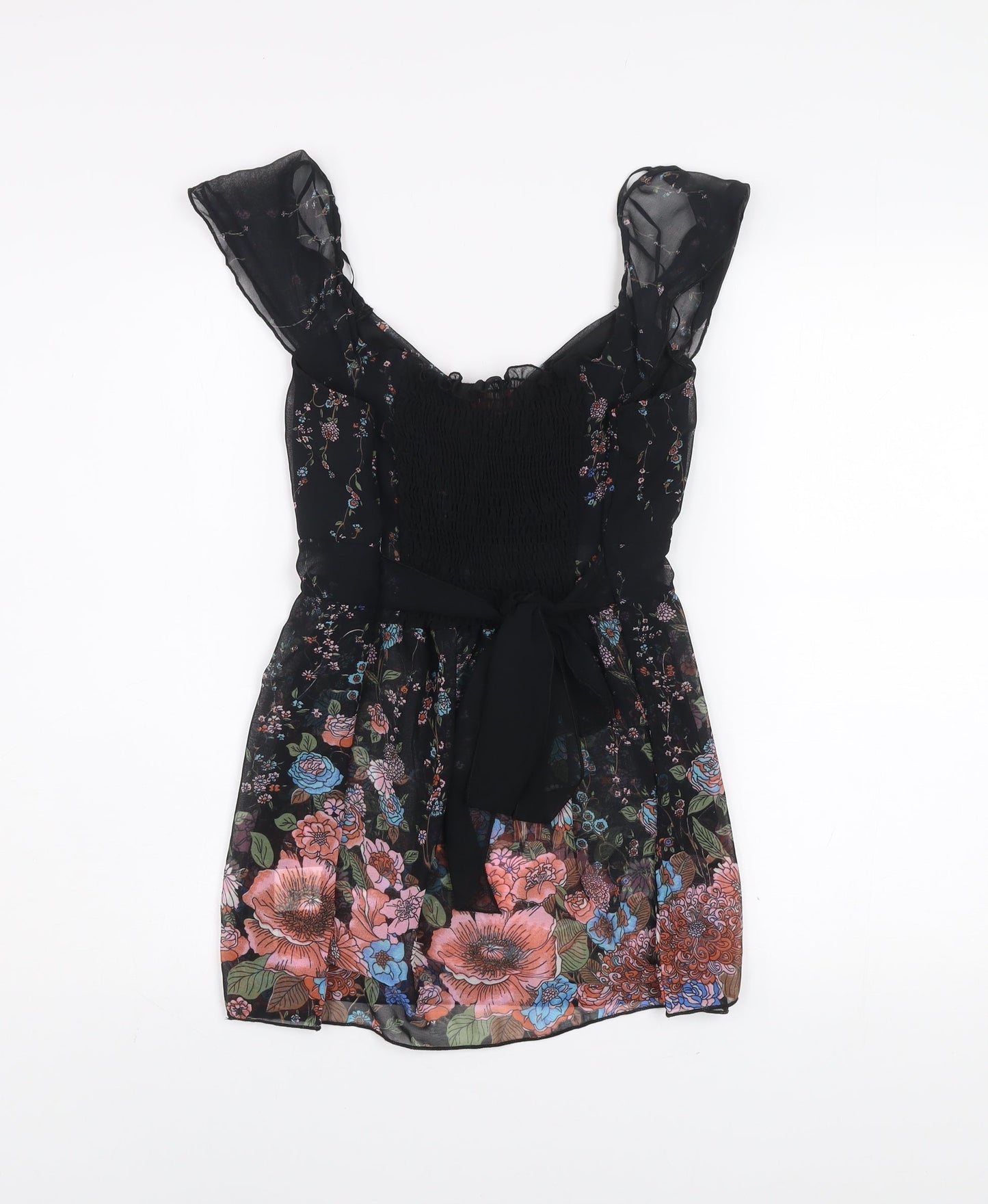 Influence Women’s Black Floral Chiffon Tunic Blouse Size M