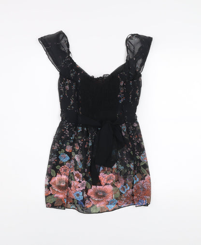 Influence Women’s Black Floral Chiffon Tunic Blouse Size M