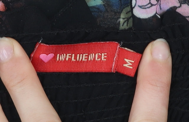 Influence Women’s Black Floral Chiffon Tunic Blouse Size M