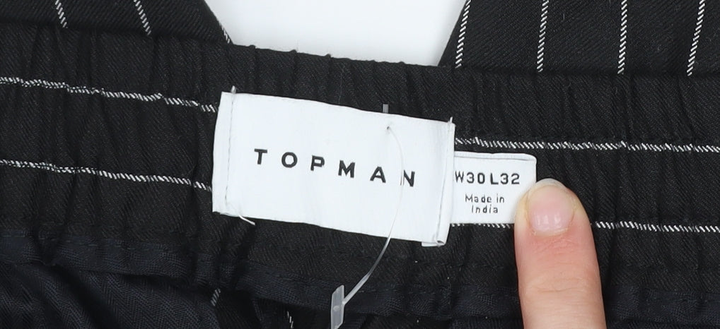 Topman Men's Black Striped Regular Fit Tapered Trousers Size M W30 L32