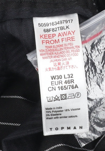 Topman Men's Black Striped Regular Fit Tapered Trousers Size M W30 L32