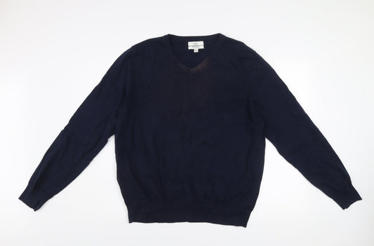 Marks and Spencer Men's Blue 2XL V-Neck Cotton Jumper