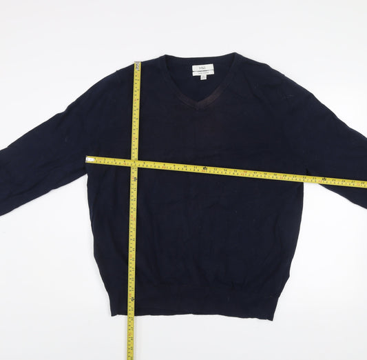 Marks and Spencer Men's Blue 2XL V-Neck Cotton Jumper