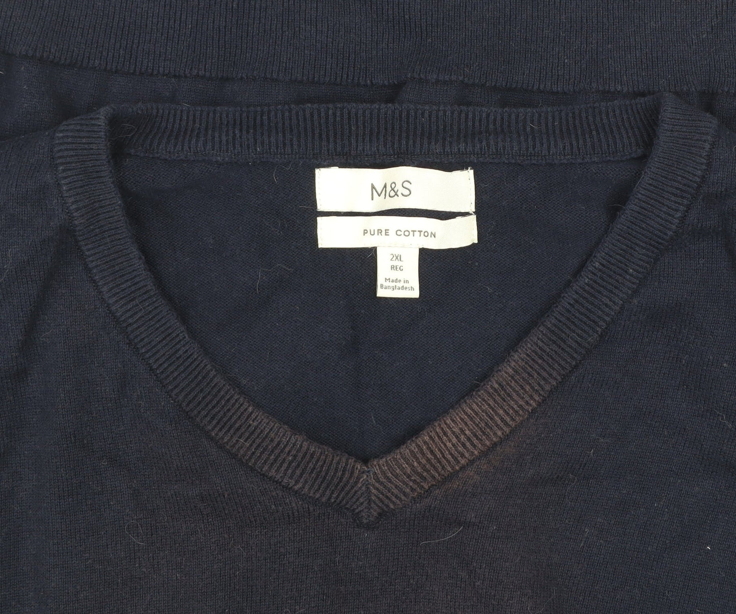 Marks and Spencer Men's Blue 2XL V-Neck Cotton Jumper