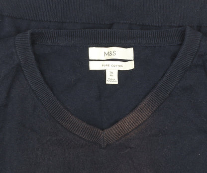 Marks and Spencer Men's Blue 2XL V-Neck Cotton Jumper