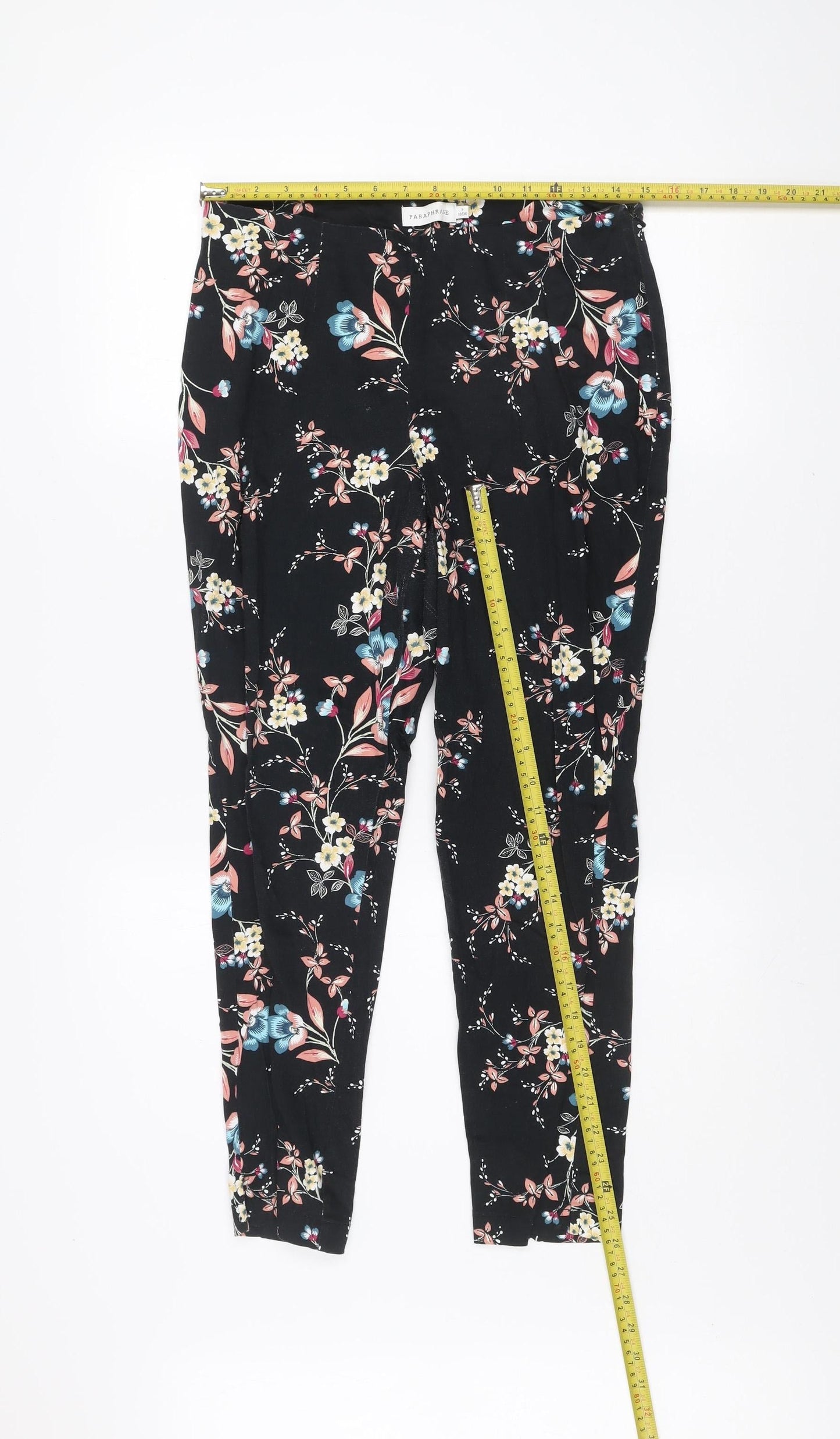 Paraphrase Women’s Black Floral Slim Fit Cotton Stretch Leggings Size S 10