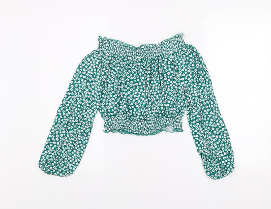 Womens UK Size 12 H&M Green Cropped Blouse