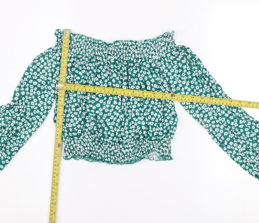 Womens UK Size 12 H&M Green Cropped Blouse