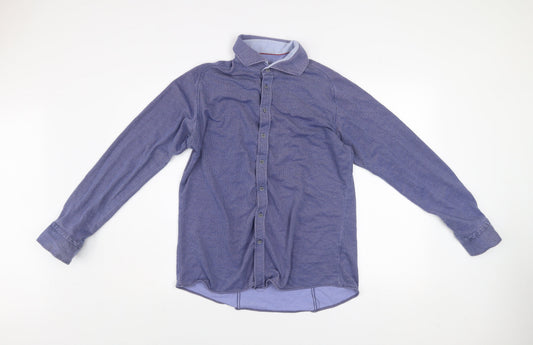 Benetti Mens Blue Long Sleeve Stretch Button-Up Shirt Size L