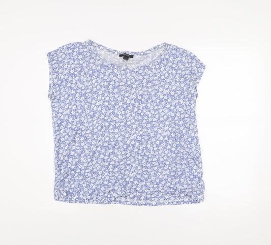 Esmara Women's Blue Floral Cotton Blend Sleeveless T-Shirt Size 8