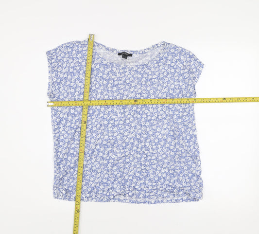 Esmara Women's Blue Floral Cotton Blend Sleeveless T-Shirt Size 8