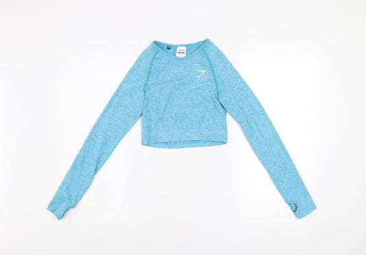 Gymshark Women's Blue Long Sleeve Cropped Sports Top Size S