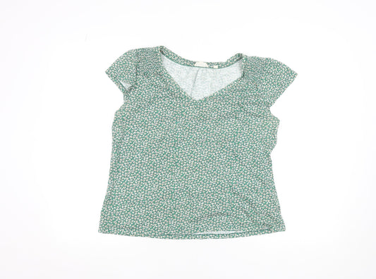 Fat Face Womens Green Floral V-Neck Cotton Modal T-Shirt Size 12