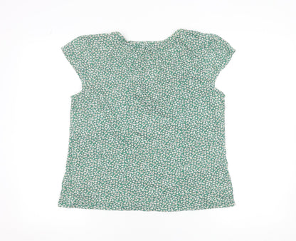 Fat Face Womens Green Floral V-Neck Cotton Modal T-Shirt Size 12