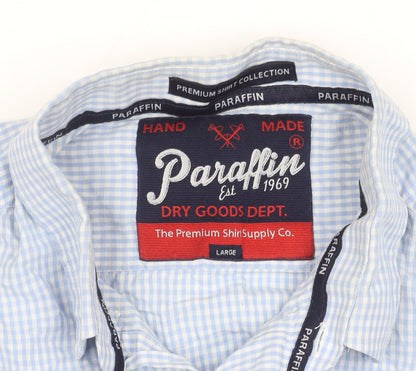 Paraffin Men’s Blue Check Long Sleeve Button-Up Cotton Shirt Size L