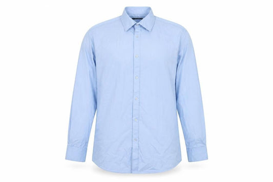 Front view of Dunnes Men's Blue Slim Fit Long Sleeve Button-Up Shirt, size 16.5