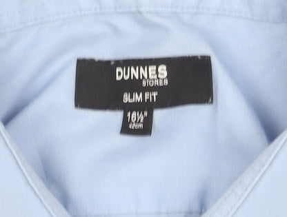 Dunnes Stores Men's Blue Slim Fit Long Sleeve Button-Up Shirt Size 16.5