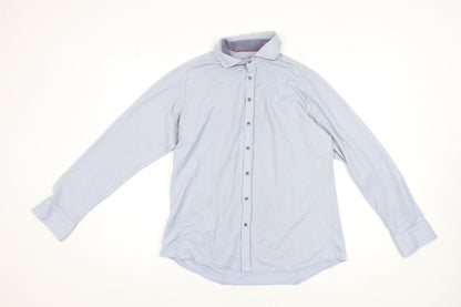 Benetti Men’s Blue Slim Fit Stretch Cotton Button-Up Shirt L