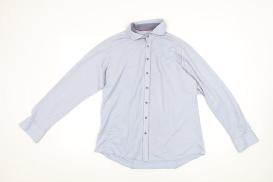 Benetti Men’s Blue Slim Fit Stretch Cotton Button-Up Shirt L