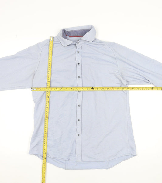 Benetti Men’s Blue Slim Fit Stretch Cotton Button-Up Shirt L