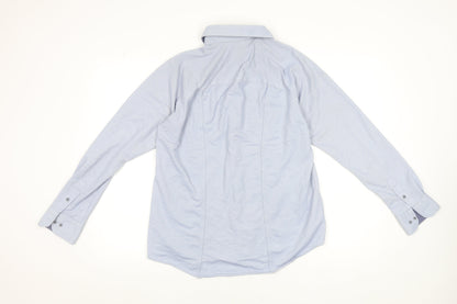 Benetti Men’s Blue Slim Fit Stretch Cotton Button-Up Shirt L