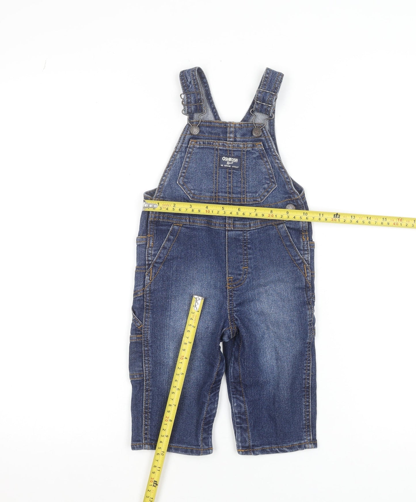 OshKosh B'gosh Blue Denim Dungarees 12 Months Unisex Adjustable Strap