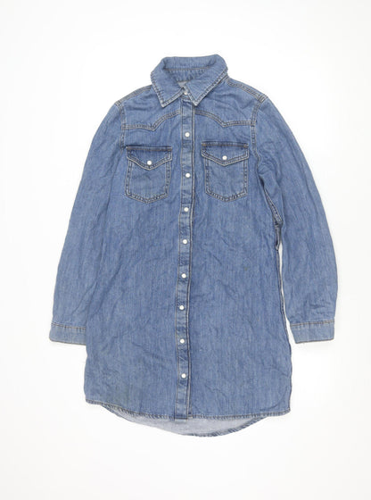 Denim Co. Women's Blue Long Sleeve Shirt Dress Size 8 Casual Denim