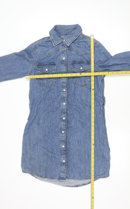 Denim Co. Women's Blue Long Sleeve Shirt Dress Size 8 Casual Denim