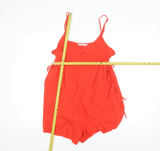 Stradivarius Women Red Linen Blend Sleeveless Playsuit Size 12