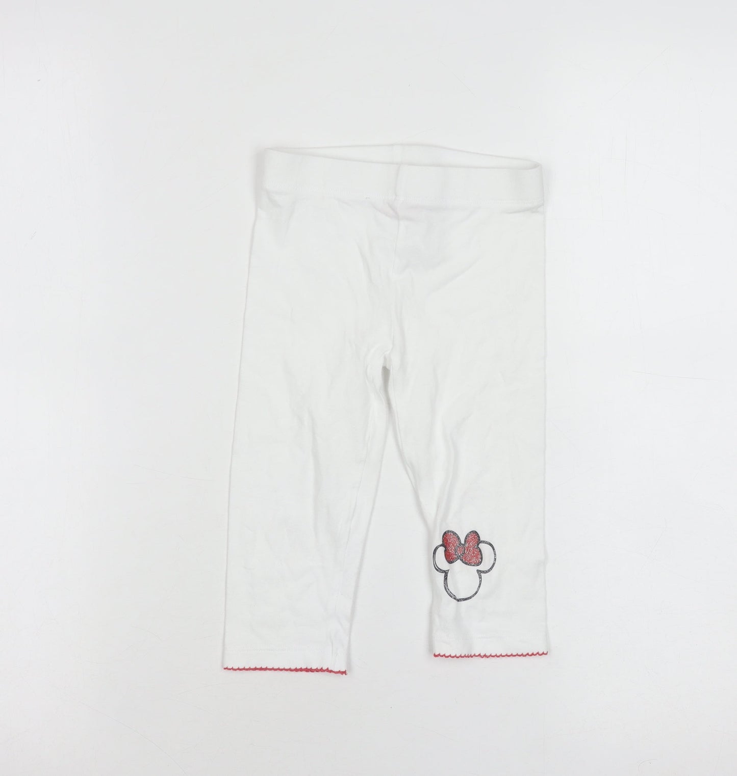 Disney Minnie Mouse Girls White Cotton Stretch Capri Leggings 4-5 Years