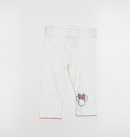 Disney Minnie Mouse Girls White Cotton Stretch Capri Leggings 4-5 Years