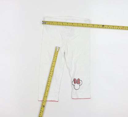 Disney Minnie Mouse Girls White Cotton Stretch Capri Leggings 4-5 Years
