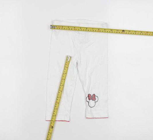 Disney Minnie Mouse Girls White Cotton Stretch Capri Leggings 4-5 Years