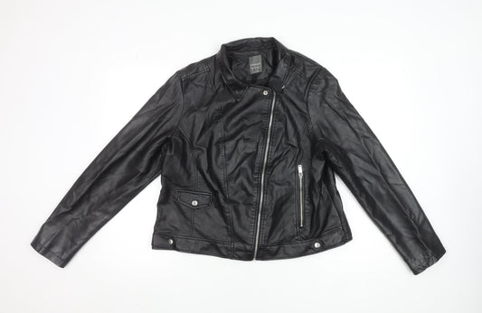 Primark Women’s Black Faux Leather Biker Jacket Size 10