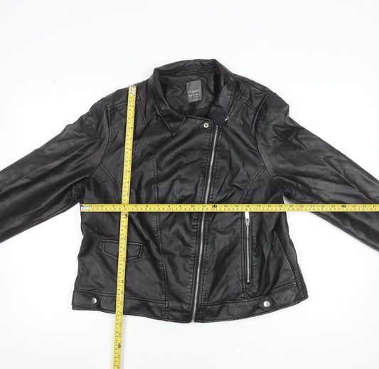 Primark Women’s Black Faux Leather Biker Jacket Size 10