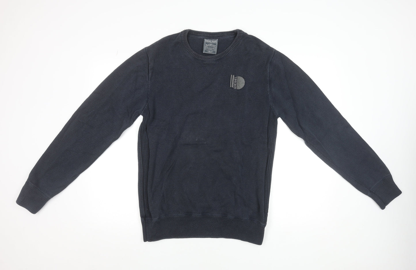 Diesel Men's Black Cotton Crew Neck Pullover Jumper XL