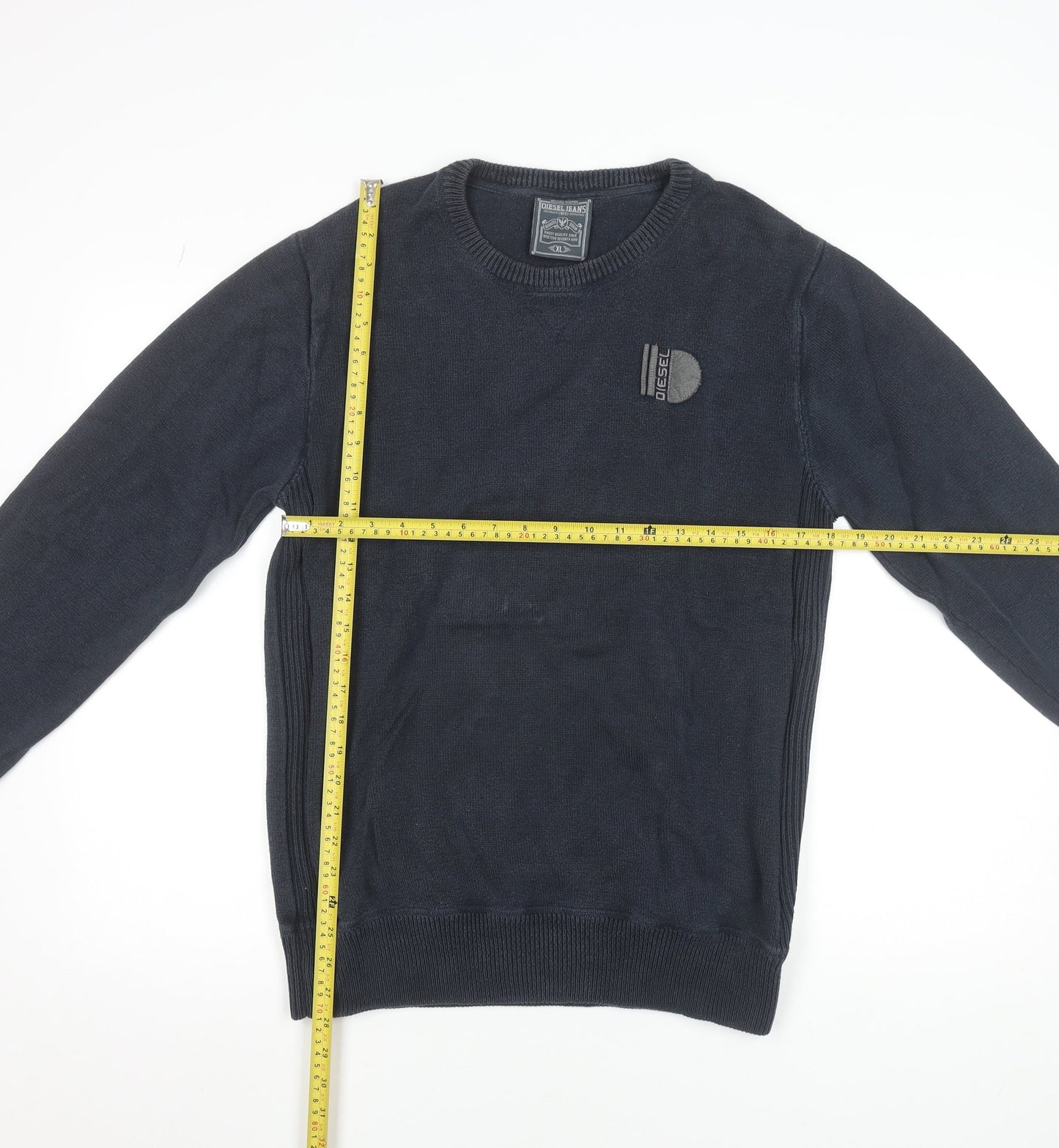 Diesel Men's Black Cotton Crew Neck Pullover Jumper XL