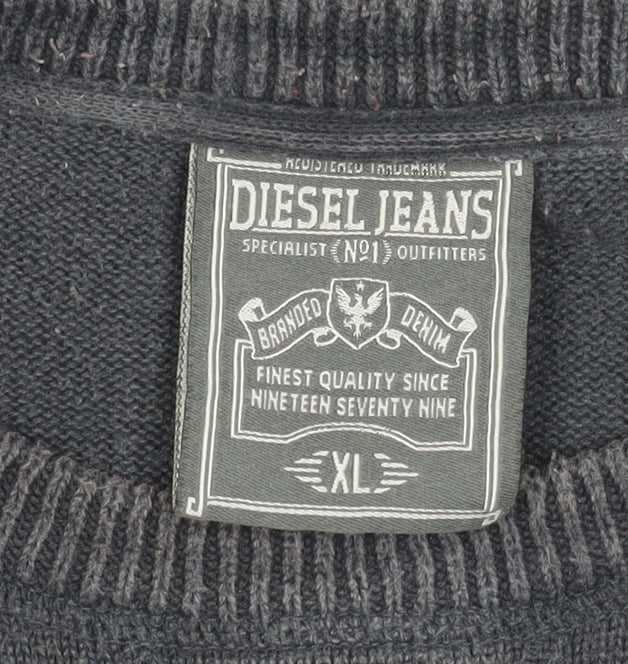 Diesel Men's Black Cotton Crew Neck Pullover Jumper XL