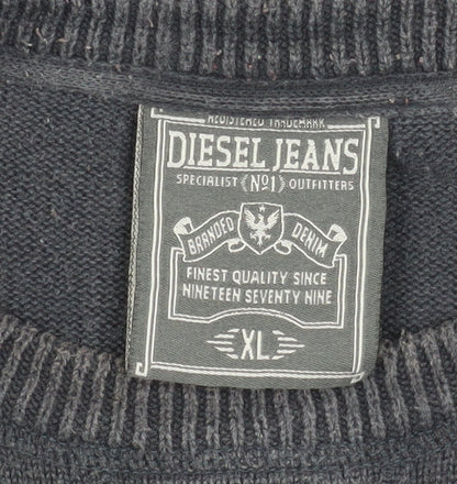 Diesel Men's Black Cotton Crew Neck Pullover Jumper XL